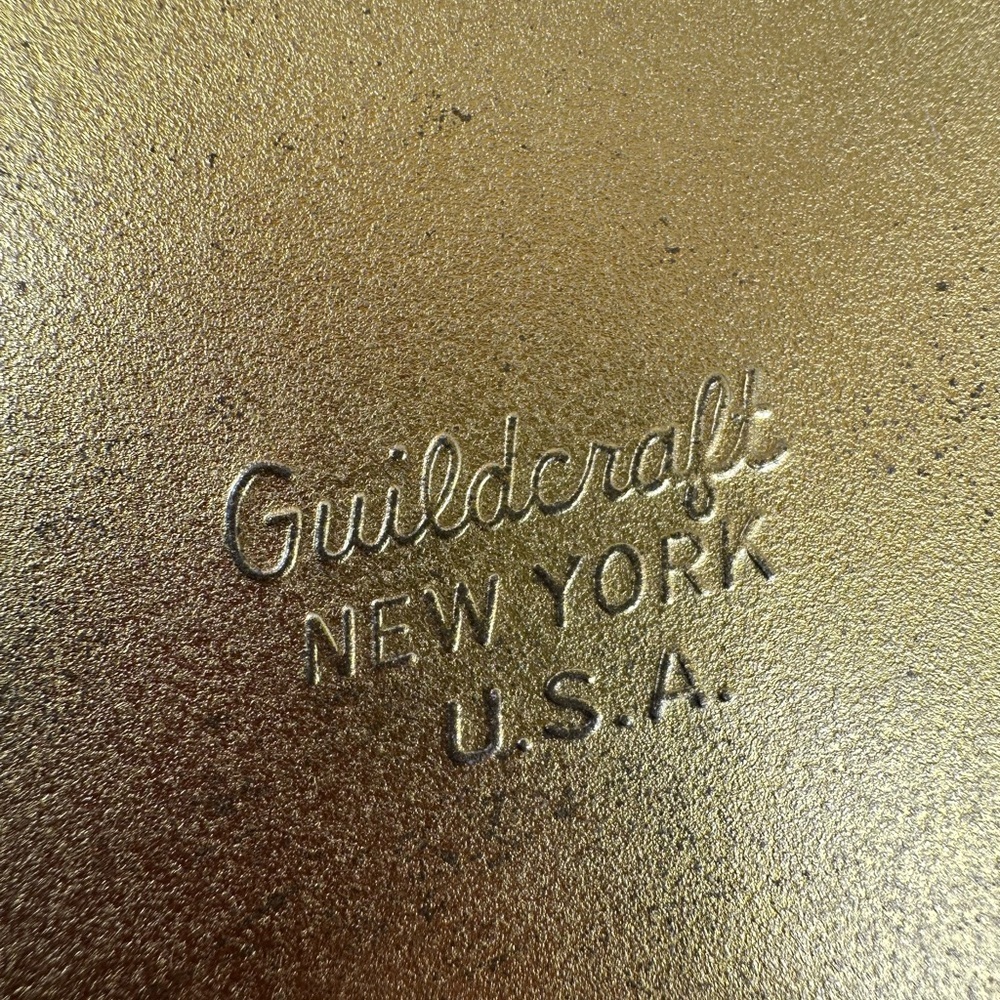 Vintage Guildcraft Gold White Large Round Tin Container USA Sewing Box Embossed - Picture 3 of 4